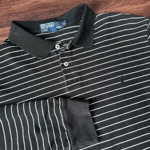 Vintage Polo Ralph Lauren Shirt Blk White Stripe USA Northern Mariana Island